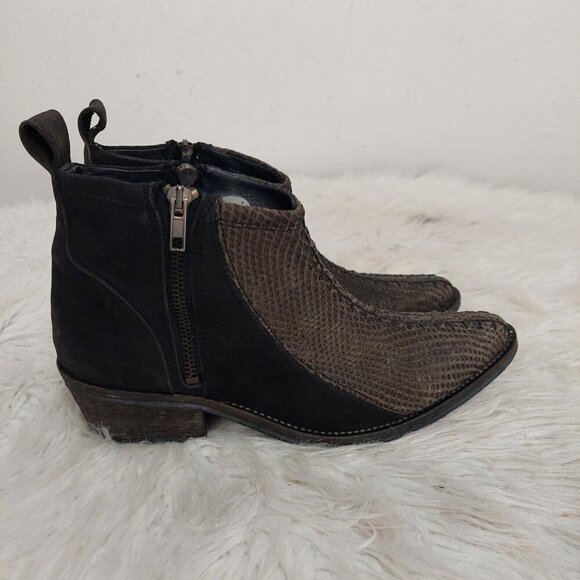Free People Flying Ranch Ankle Boots 38 / 7.5 - 8 Black Leather Snakeskin Bootie - Picture 3 of 10